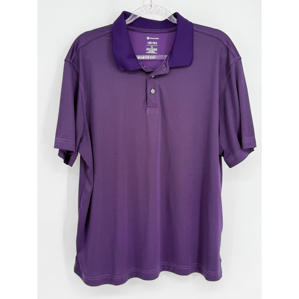 Members Mark Luxe Polo Mens Purple Textured‎ Short Sleeve Golf Shirt Sz XL